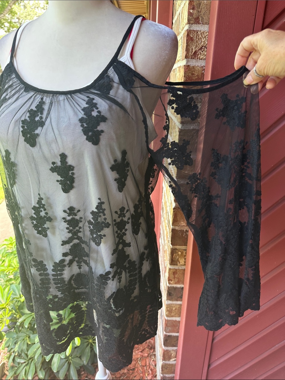 Kimchi Blue Small Black Sheer Lace blouse bell